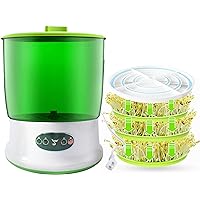 Bean Sprouts Machine, LED Display Time Control, Intelligent Automatic Bean Sprouts Maker, 2 Layers Function Large Capacity Seed Grow Cereal Tool