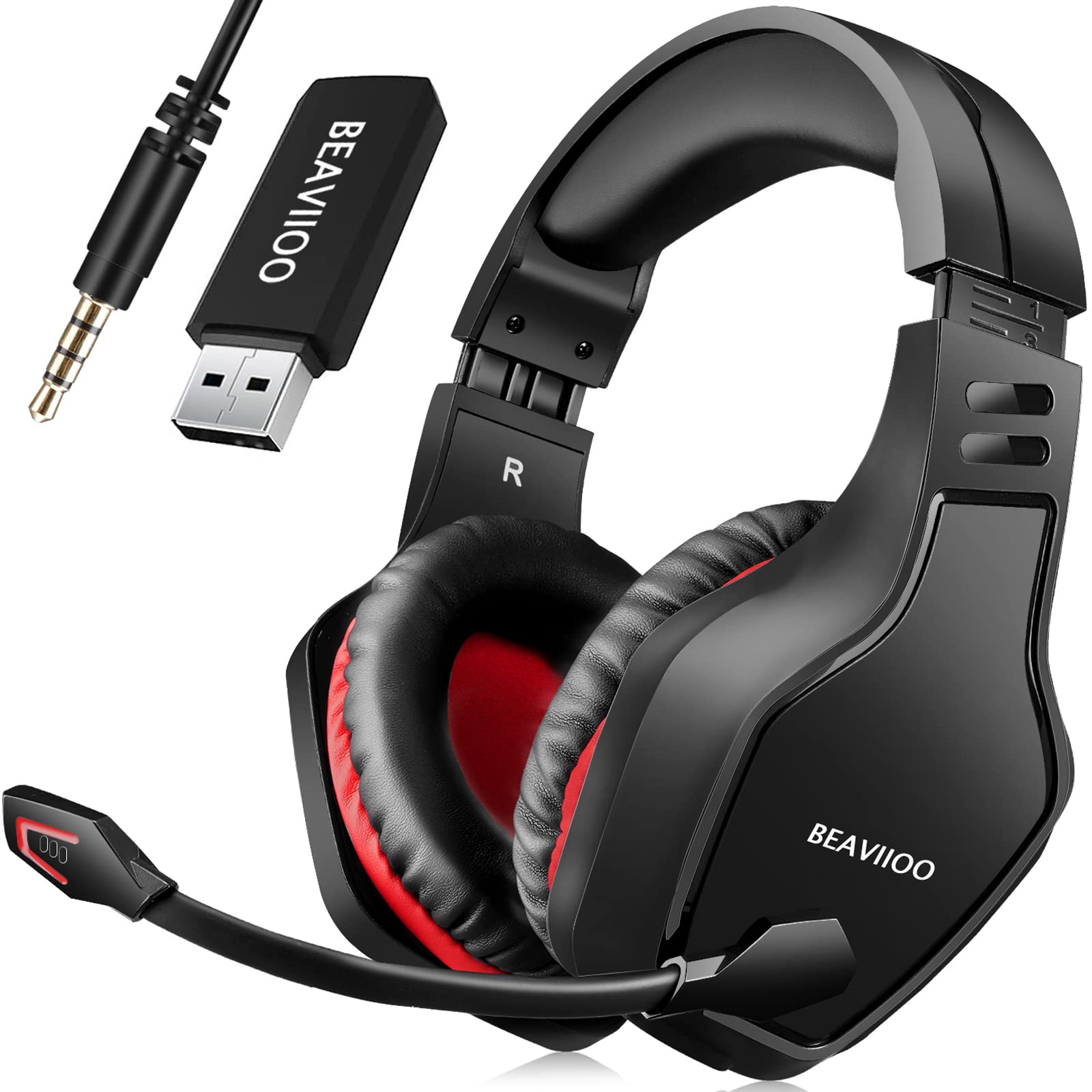 BEAVIIOO Wireless Gaming Headset PC, PS5, PS4-50-Hr Battery, Noise-Canceling Mic, Surround Sound, for Immersive Gaming, Virtual Meetings, All-Day Comfort, Gamers & Professionals