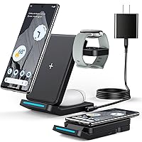 3 in 1 Foldable Wireless Charging Station Only for Google Pixel Watch 2, Pixel Buds Pro and Google Pixel 8a/8 Pro/8/7 Pro/7a/7/6/Pro/Fold, Wireless Charger with QC 18W Adapter, Black