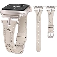 Minyee Leather Bands Compatible with Apple Watch Band 41mm 40mm 38mm 44mm 45mm 42mm 49mm Ultra 2 Women, Slim Thin Vintage Drawstring Dressy Fashion Strap with T-Shape Metal Buckle for iWatch Series 9/8/7/6/5/4/3/2/1/SE