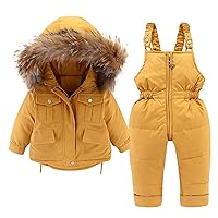 Baby Girls Boys Winter Thick Warm Hooded Puffer Down Jacket Coat Paraks Jumpsuit Two Piece Snowsuit Ski Pants Set M45