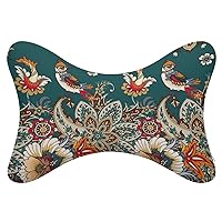 Paisley and Flowers Car Neck Pillow Soft Car Headrest Pillow Seat Cushion Neck Pillow 2 Pack for Driving Traveling