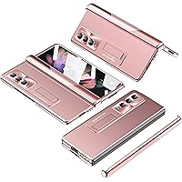 Case for Samsung Galaxy Z Fold 4 5G, Hard PC TPU Hinge Protection Case Built-in Tempered Glass Screen Protector & Kickstand Shockproof Full Protection Phone Cover,Pink