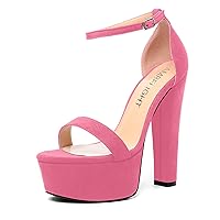 Womens Open Toe Suede Dating Solid Heels Platform Ankle Strap Fashion Chunky High Heel Sandals 6 Inch