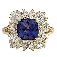 3.44 Carat Natural Blue Tanzanite and Diamond (F-G Color, VS1-VS2 Clarity) 14K Yellow Gold Engagement Ring for Women Exclusively Handcrafted in USA