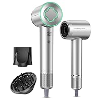 Hair Dryer - 150000 RPM High-Speed Brushless Motor Negative Ionic Blow Dryer for Fast Drying, Low Noise Thermo-Control Hair Dryer with Diffuser and Nozzle, Silvery