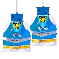 Raid Fly Trap (2-Pack), Outdoor Fly Trap, Disposable Fly Trap Bag, House Fly Trap with Food-Based Attractant, Hanging Fly Bag, 2 Home Fly Trap Bags, Outside Fly Control for Home, Hanging Fly Bait Bags