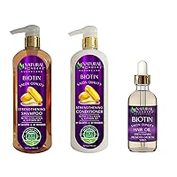 3 Pack - Biotin Shampoo, Conditioner, and Hair Oil Bundle, Supports Hair Growth, Sulfate Free, Paraben Free