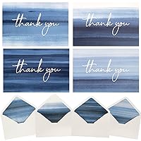 100 Navy Blue Thank You Cards with Envelopes & Stickers, Classy Ombre Watercolor Thank You Notes Bulk Box Set, Large Professional & Elegant 4 x 6 in. Cards Perfect for Business, Graduation, Baby Shower & Wedding