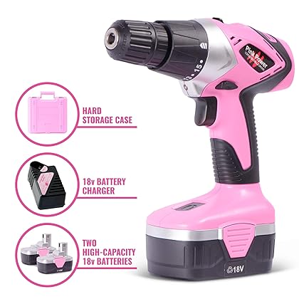 Pink Power Drill Set for Women 18V Pink Cordless Drill Driver Tool Kit for Women Electric Drill, Power Drill Set with Tool Case, Battery, Charger & Drill Bit Set - Lightweight Screwdriver Drill