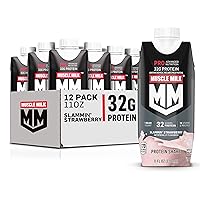 Muscle Milk Pro Advanced Nutrition Protein Shake, Slammin' Strawberry, 11 Fl Oz Carton, 12 Pack, 32g Protein, 1g Sugar, 16 Vitamins & Minerals, 5g Fiber, Workout Recovery, Bottle, Packaging May Vary