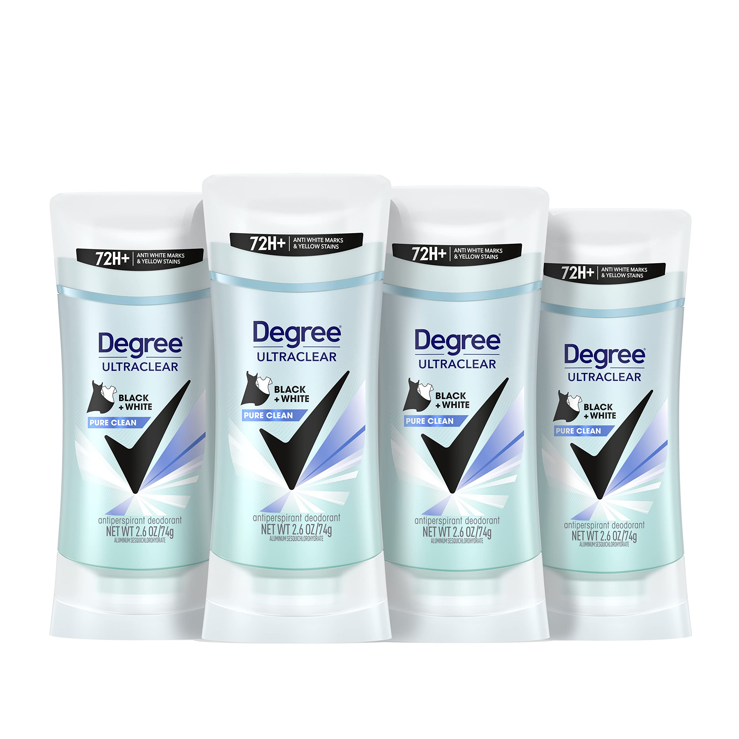 Degree Antiperspirant for Women Protects from Deodorant Stains Pure Clean Deodorant for Women 2.6 oz, Pack of 4