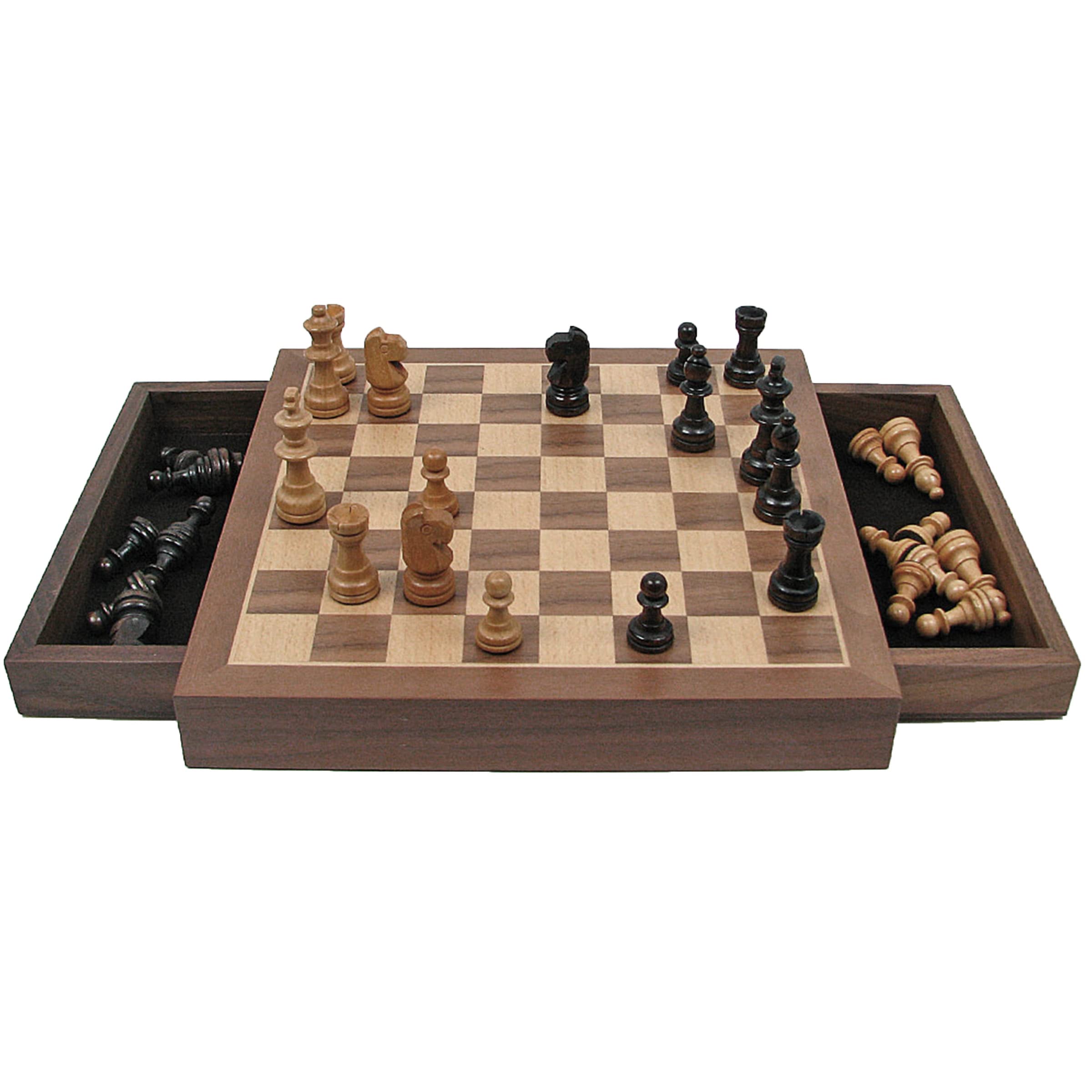 Hey! Play! Classic Strategy Chess Board Game Set - Inlaid Wood Magnetic Chess Board with Storage Drawer for Hand-Carved Staunton Chessmen by Trademark Games,Brown,1.375x9.875x9.875
