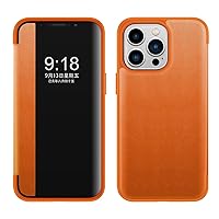 Magnetic Phone Case Compatible with iPhone 14 Pro Max Case Translucent View Window,Magnetic Slim Flip Case Drop Protection Shockproof Protective Cover Compatible with iPhone 14 Pro Max .(Orange)