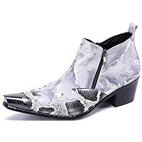 High-Top Leather Snake Skin Texture Metal Wingtip Zipper Ankle Dress Chelsea Boots For Mens Casual Party Ballroom Cowboy Wedding