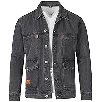 Men Denim Jacket Classic Trucker Vintage Cargo Jackets Turndown Collar Multi-Pockets Outerwear Button Jean Coats