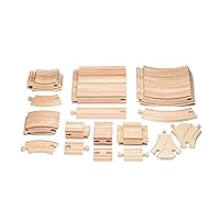 Expansion Wooden Train Track Set, 54 Piece Hardwood Curved Tracks, Straight Tracks and Connectors for Railroad Crossing, Compatible with Thomas & Friends and All Major Brands