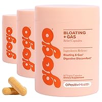 GOGO Bloating & Gas Digestive Relief, 30 Servings (Pack of 3) - Supplements with Digestive Enzymes, Bromelain, Ginger Root, & Milk Thistle - Supports Bloating Relief & Reduces Water Retention