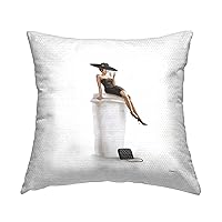 Stupell Industries Glam Fashion Woman Sipping Coffee Chic Dress Outdoor Printed Pillow, 18 x 18, Black