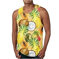 Tank Tops for Men Hawaiian Tropical Fruit Print T-Shirt Sleeveless Crew Neck Vest Sport Slim Fit Tanks Summer Beach Shirts