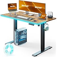 Marsail Electric Standing Desk with LED Lights, 48 * 24 Inch Adjustable Height Sit Stand up Desk for Home Office Furniture Computer Desk with 3 Memory Presets, Headphone Hook