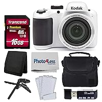 Kodak PIXPRO AZ401 Astro Zoom 16MP Digital Camera (White) + Camera Case + Transcend 16GB SDHC Class10 UHS-I Card 400X Memory Card + USB Card Reader + Table Tripod + Accessories