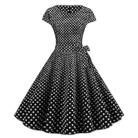 PEHMEA Women's 1950s Retro Polka Dot Cap Sleeve Rockabilly Swing Cocktail Party Dress (Balck, Small, s)