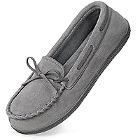 HomeTop Women's Moccasins House Slippers Indoor Outdoor Suede Faux Fur Rubber Sole Memory Foam House Shoes Sizes Breathable Microsuede Soft Home Slippers