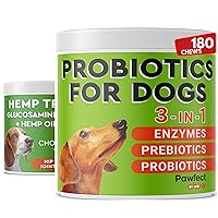 Probiotics for Dogs + Hemp + Glucosamine for Dogs Bundle - Advanced Allergy Relief Dog Probiotics + Hip & Joint Supplement w/Hemp Oil - Digestive Enzymes + Chondroitin MSM Turmeric 180+120 Soft Chews