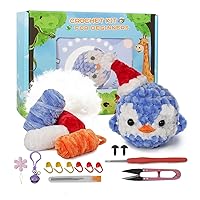 SJL Beginner Crochet Kit,Knitting Kit, Keychain, Suitable for Adults and Children, Comes with Step-by-Step Video Tutorial and Yarn, Hooks, Stuffing, Accessories-The Penguin