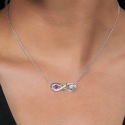 925 Silver and 10K Yellow Gold Heart Infinity Pendant Lab Grown Diamond Necklace Set with Round Purple Amethyst and Forever Classic Created Moissanite from Charles & Colvard (0.54 Cttw)