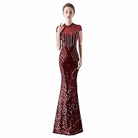 Women's Beads O Neck Mermaid Sequins Lace Long Formal Evening Prom Homecoming Wedding Party Cocktail Dresses Gown