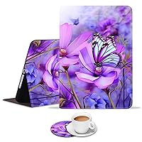 iPad Mini 5/Mini 4 Case, iPad Mini 1/2/3 Case, Luasao Adjustable Stand Auto Wake/Sleep Smart Case for Apple iPad Mini 5th/4th Gen 7.9 inch - Purple Flowers and Butterfly (with Coasters)