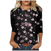 Work Cool Pullover for Women 3/4 Sleeve Summer Floral Tshirts Lady Round Neck Relaxed