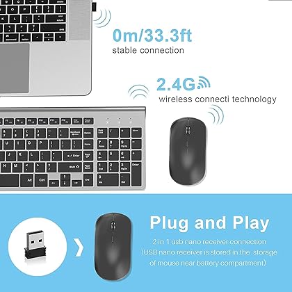 Wireless Keyboard and Mouse,J JOYACCESS 2.4G Ergonomic and Slim Wireless Computer Keyboard Mouse Designed for Windows, PC, Laptop,Tablet - Black Grey