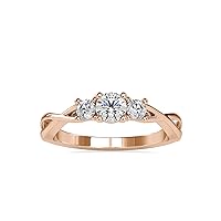 Certified Three Stone Diamond Ring Studded With 0.2 Ct IJ-SI Round Natural & 0.32 Ct G-VS2 Center Moissanite Round Diamond in 18K White/Yellow/Rose Gold for Women on Her Engagement Ceremony (0.52 Ctw)