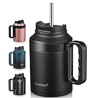 CIVAGO 50 oz Insulated Tumbler Mug with Lid and Straw, Vacuum Travel Coffee Mug with Handle, Double Wall Stainless Steel Water Cup Bottle, Black