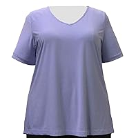 Lilac Short Sleeve V-Neck Pullover Top Woman's Plus Size Top