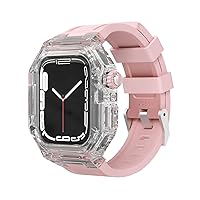 New 44mm 45mm 41mm 40mm Luxury Transparent Case Fluororubber Strap For Apple Watch Series 8/7 iWatch SE 6 5 4 Sports Rubber Band Mod Kit (Color : Pink, Size : 40mm)