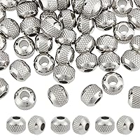 50 pcs Round Beads Stainless Steel Spacer Beads 8mm Textured Round Beads Loose Beads Rondelle Beads Metal Spacer Beads Finding for DIY Bracelet Necklace Jewelry Making