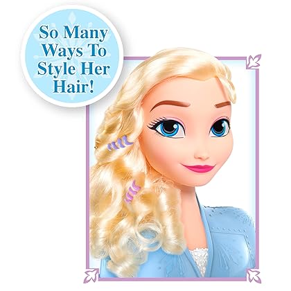 Disney 2 Elsa Styling Head, 18-Pieces Include Wear and Share Accessories, Blonde, Hair Styling for Kids, Officially Licensed Kids Toys for Ages 3 Up by Just Play