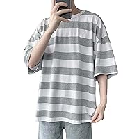 Men's Striped Harajuku Top Casual Loose O-Neck Short Sleeve Fashion Hipster Plus Size T-Shirt