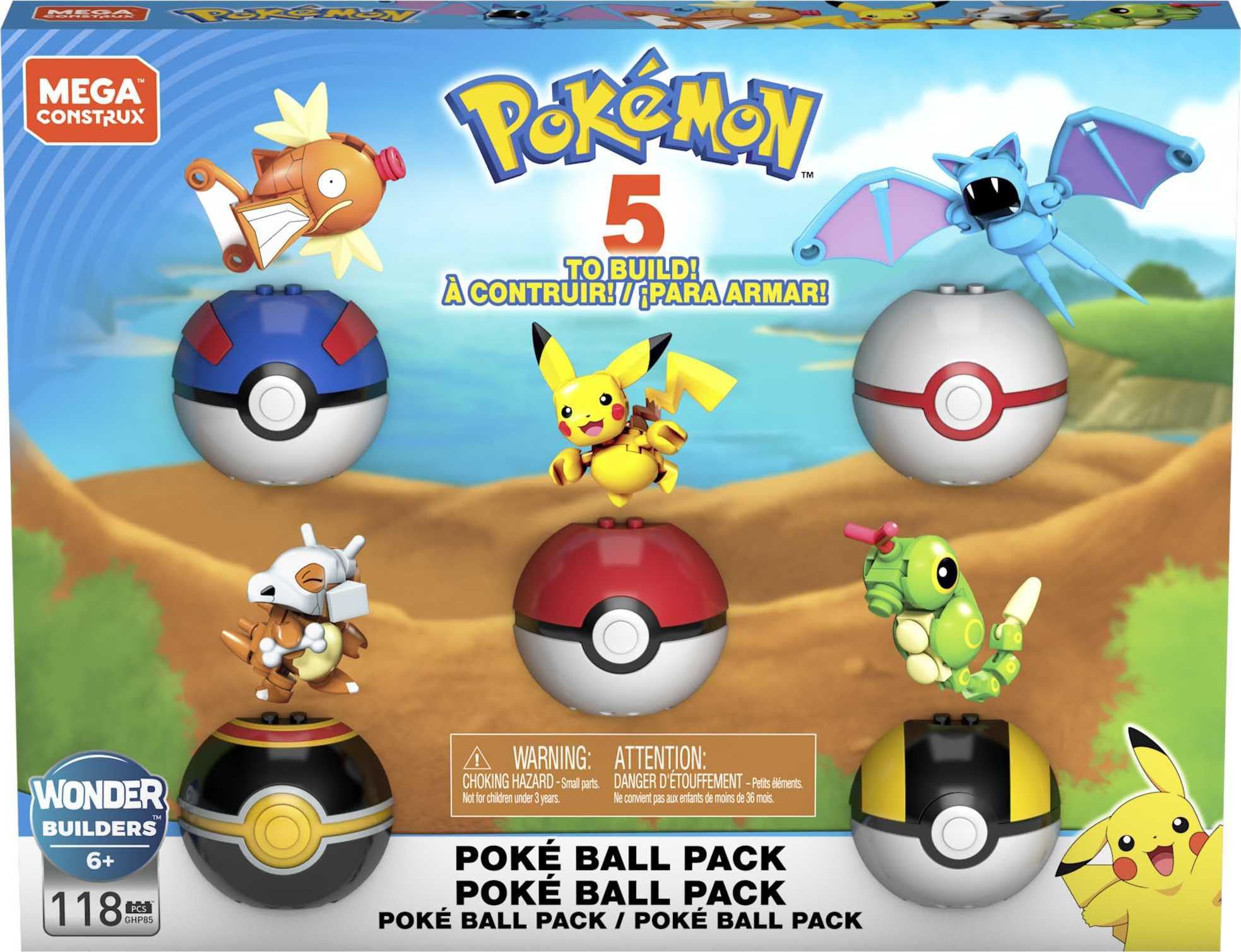 MEGA Pokémon Action Figure Building Toys Set for Kids, Poké Ball Bundle with 118 Pieces, 5 Poseable Characters Including Pikachu and More (Amazon Exclusive)