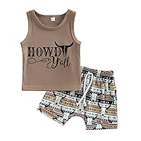 AEEMCEM Western Baby Boy Summer Clothes Cow Sleeveless Tank Top Vest Shorts Set Cute Cowboy Outfit