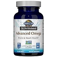 Garden of Life Dr. Formulated Advanced Omega Fish Oil - Lemon, 1,290mg EPA, DHA + DPA in Triglyceride Form, Single Source Omega 3 Supplement for Ultimate Brain & Heart Health, Non-GMO, 60 Softgels