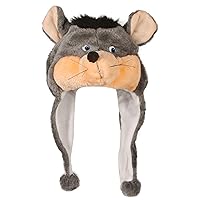 Cute Plush Animal Character Winter Hat Fun Ski Cap with Detailed Animal Face Long Ear Straps with Pom Pom Ends