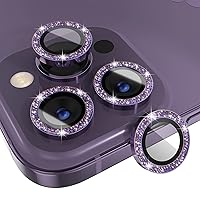 Choiche [3+1] for iPhone 14 Pro/iPhone 14 Pro Max Camera Lens Protector Bling, 9H Tempered Glass Camera Cover Screen Protector Metal Ring Decoration Accessories (Glitter-Purple)