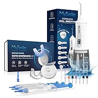 MySmile Teeth Whitening Kit with LED Light and Powerful Cordless 350ML Water Flosser White Combo