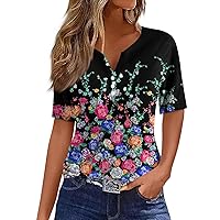 Going Out Tops for Women,Short Sleeve Tops for Women Trendy V Neck Button Boho Tops for Women Going Out Tops for Women