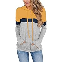 CHICZONE Womens Hoodie Pullover Hooded Sweatshirt Causal Long Sleeve Color Block Tunic Tops with Pocket Yellow Grey XL